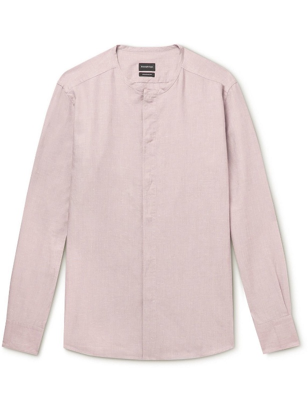 Photo: Zegna - Collarless Cotton, Linen and Silk-Blend Shirt - Pink