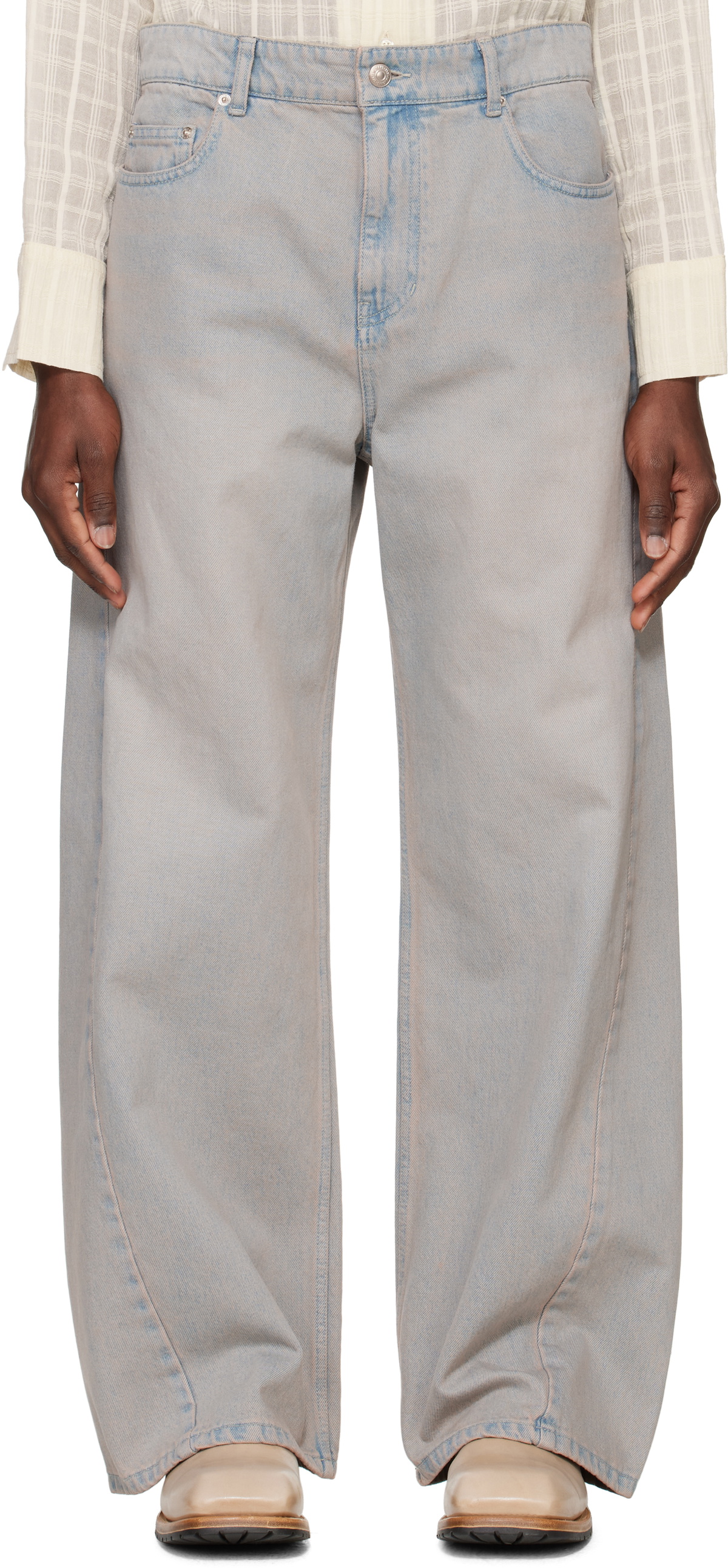 System Beige Twisted Side Seam Denim Jeans