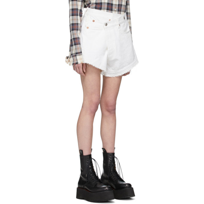 R13 White Cross Over Denim Shorts R13