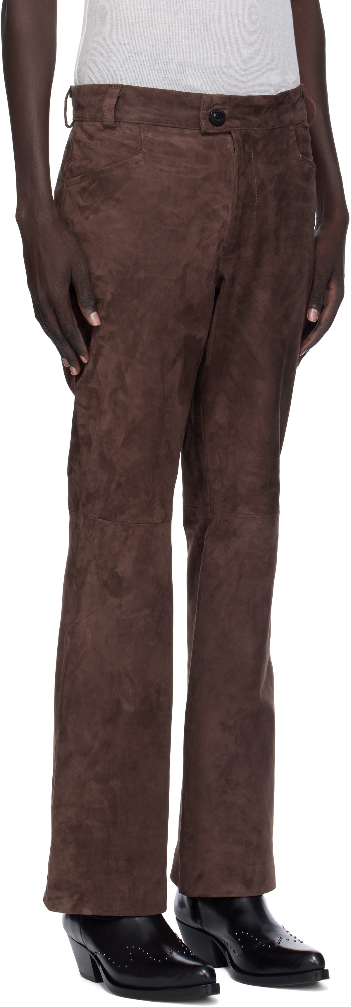 Ernest W. Baker Brown Flare Suede Trousers