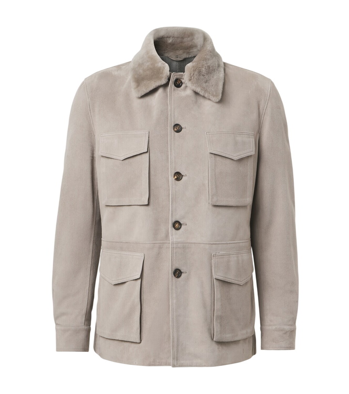 Photo: Eleventy Shearling-trimmed suede field jacket