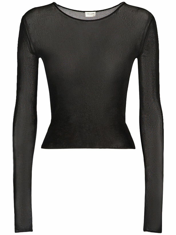 Photo: SAINT LAURENT Ripped Viscose Cropped Top
