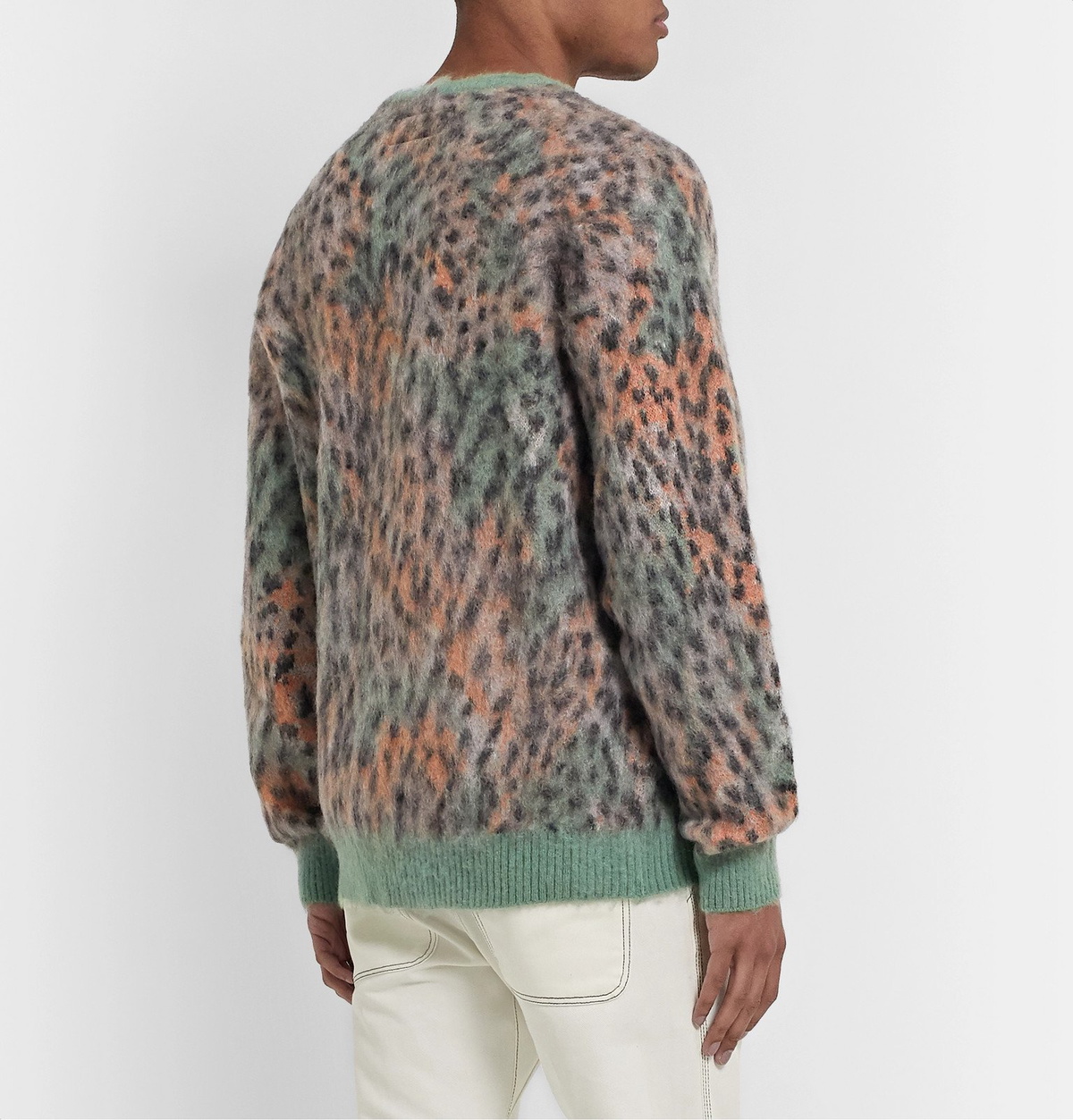 Wacko Maria   Leopard Jacquard Mohair Blend Cardigan   Green Wacko