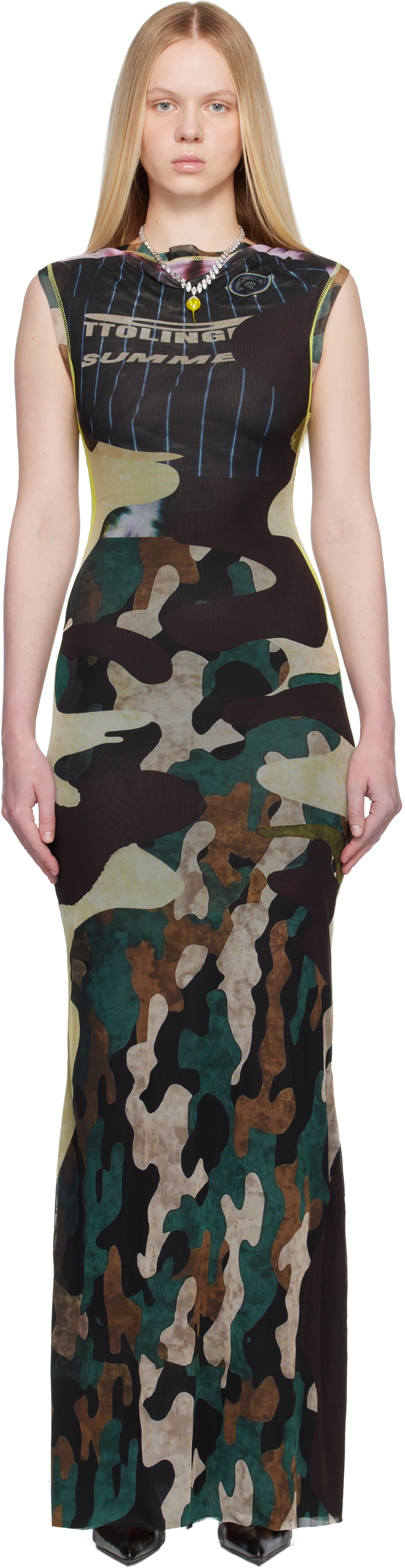 Ottolinger Multicolor Camo Mesh Maxi Dress