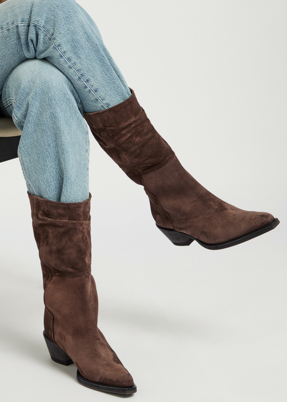 Khaite Clive 35 Draped Suede Mid-calf Boots Brown