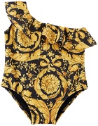 Versace Baby Black Barocco One-Piece Swimsuit