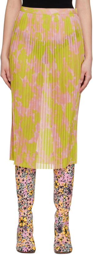 Photo: Dries Van Noten Yellow & Pink Pleated Midi Skirt