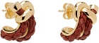 Bottega Veneta Gold & Burgundy Knot Hoop Earrings