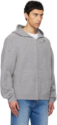 We11done Gray Rose Thorns Oversized Zip-Up Hoodie
