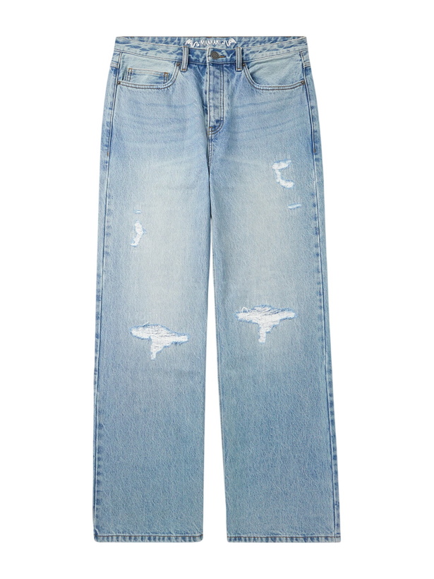 Photo: MANAAKI - Rangi Straight-Leg Distressed Jeans - Blue