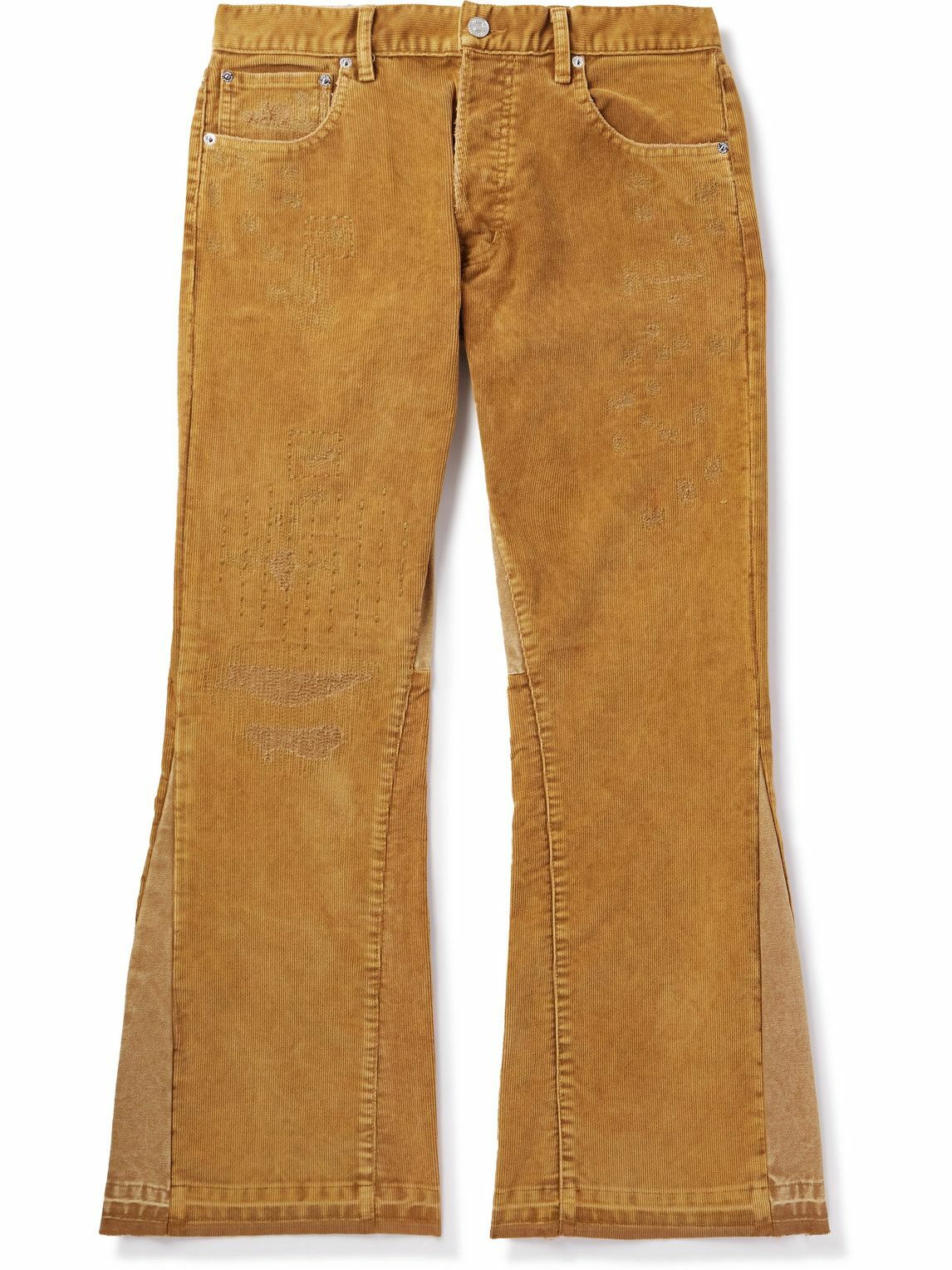 Gallery Dept. - Flared Distressed Cotton-Corduroy and Canvas Trousers - Brown