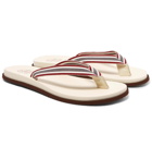 Brunello Cucinelli - Striped Webbing, Leather and Rubber Flip Flops - White