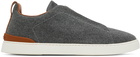 ZEGNA Gray & Brown Triple Stitch Sneakers