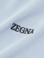 Zegna - Logo-Embroided Cotton-Jersey Hoodie - Blue
