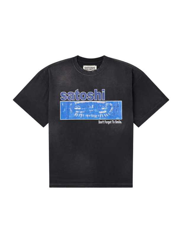 Photo: Satoshi Nakamoto - Don’t Forget to Smile Logo-Print Cotton-Jersey T-Shirt - Black