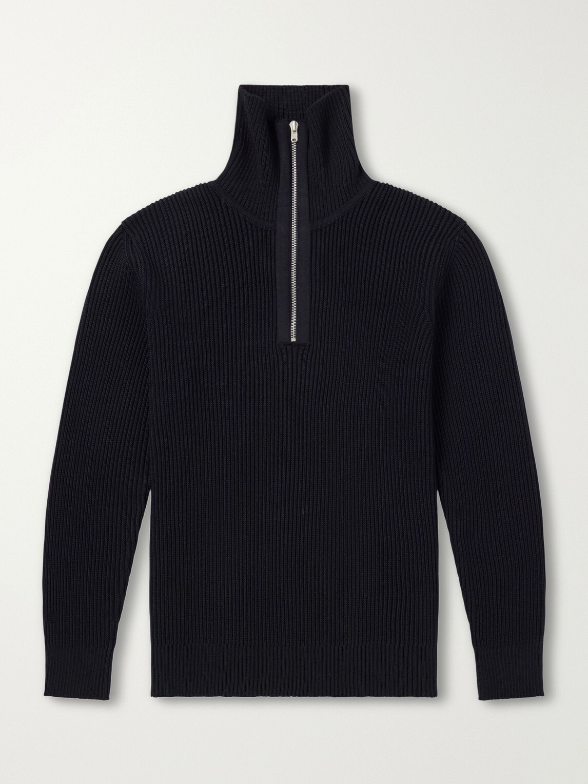 S.N.S. Herning - Fender Ribbed Wool Half-Zip Sweater - Blue