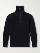 S.N.S. Herning - Fender Ribbed Wool Half-Zip Sweater - Blue