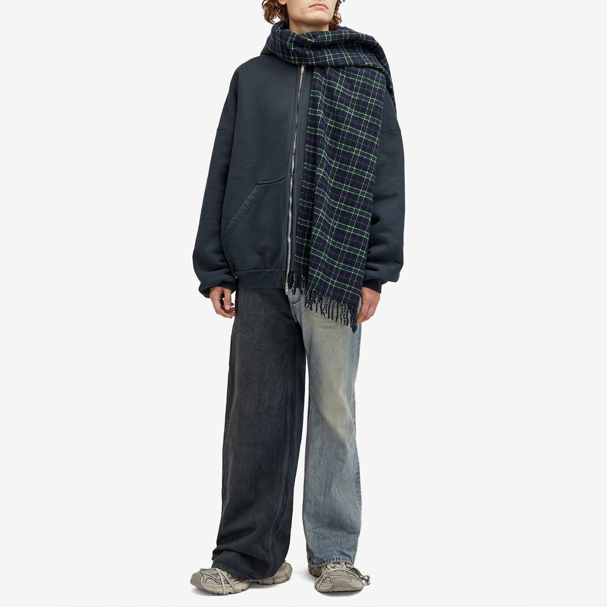 Balenciaga Men's Scarf Zip-Up Hoodie in Deep Blue/Black