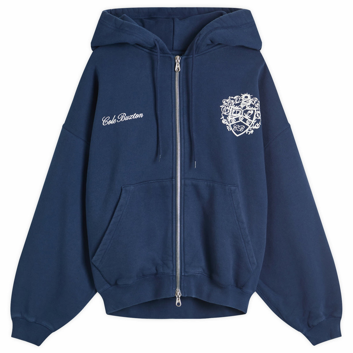 Cole Buxton Men's Collegiate Crest Zipped Hoodie in Navy Cole Buxton
