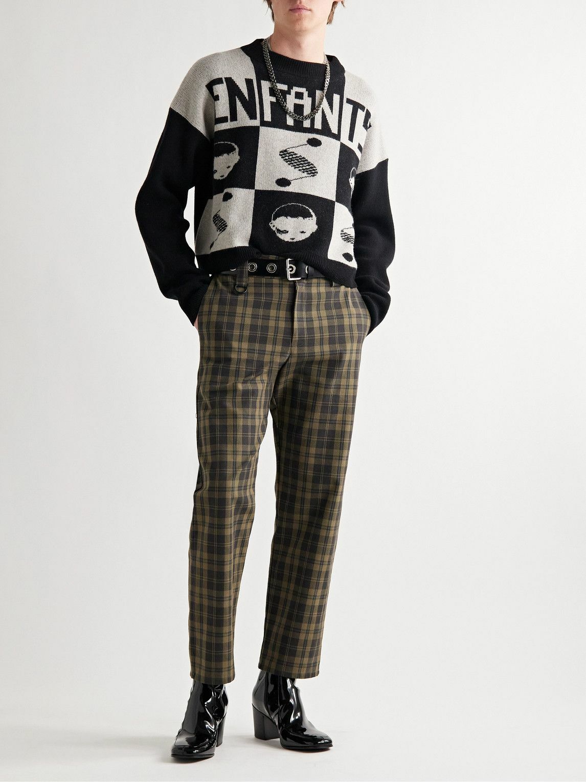 Enfants Riches Déprimés - Cropped Logo-Intarsia Merino Wool and  Cashmere-Blend Sweater - Black