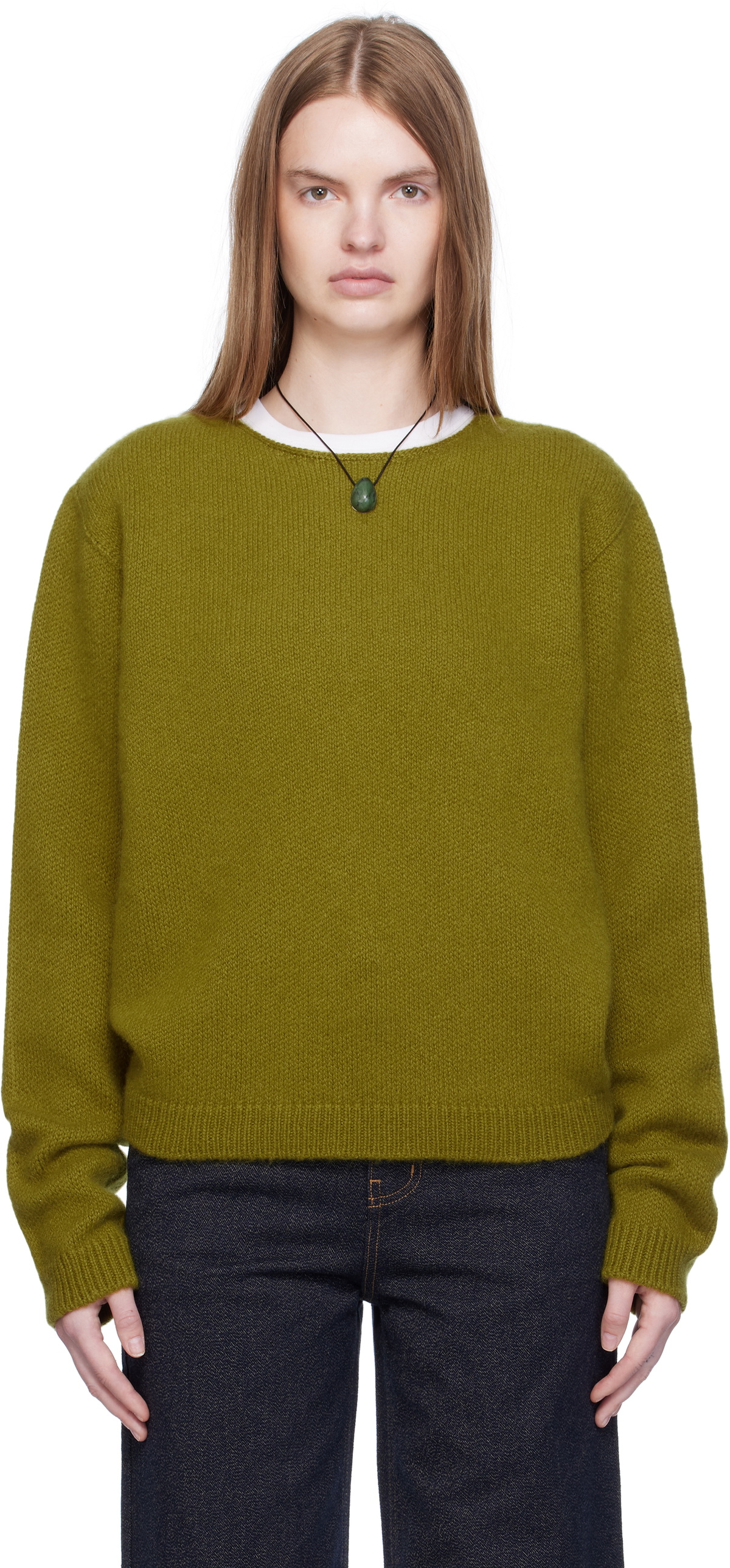 Arch The Green Wide Neck Cashmere Pullover Sweater