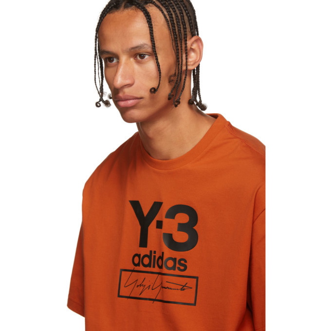 Y-3 Orange Stacked Logo T-Shirt Y-3