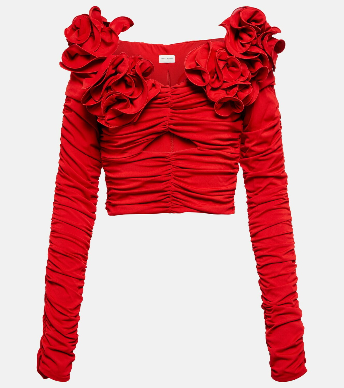 Ruched Puff Sleeves Floral Appliqué Corset Blouse Ruched Puff Sleeves Floral Appliqué Corset Blouse