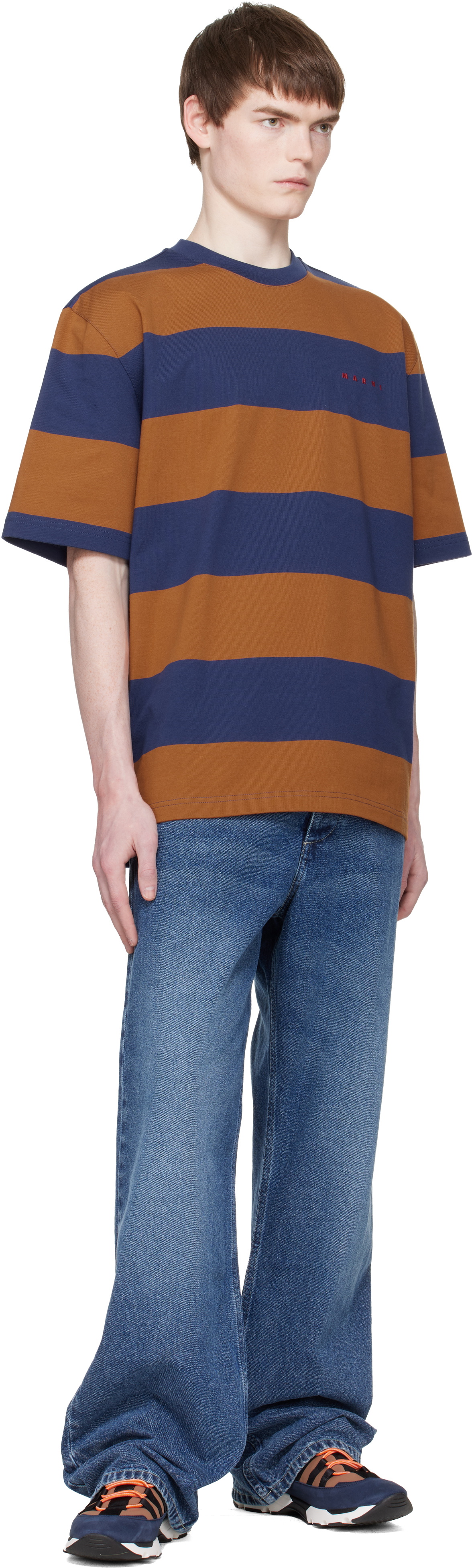 Marni Navy & Tan Maxi-Stripe Cotton T-shirt