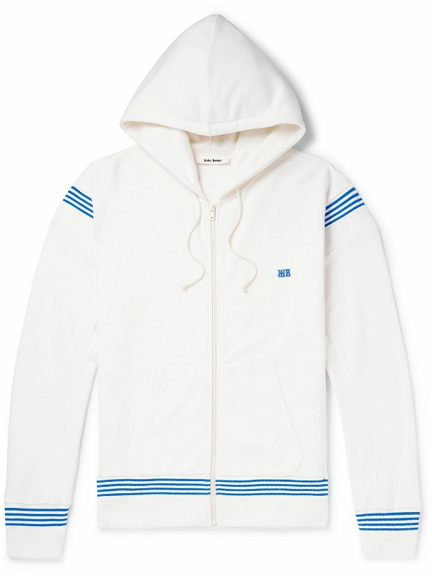 Photo: Wales Bonner - Logo-Embroidered Striped Cotton-Blend Jersey Zip-Up Hoodie - White