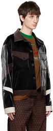 Andersson Bell Black Crinkled Trucker Faux-Leather Jacket