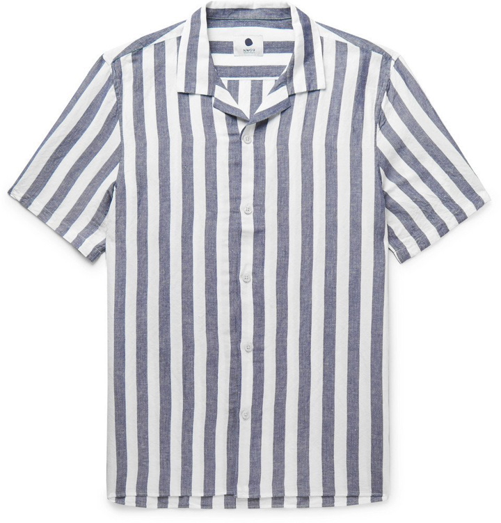 Photo: NN07 - Miyagi Camp-Collar Striped Linen Shirt - Blue