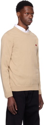 Hugo Beige Knitted Cotton Red Logo Label Sweater