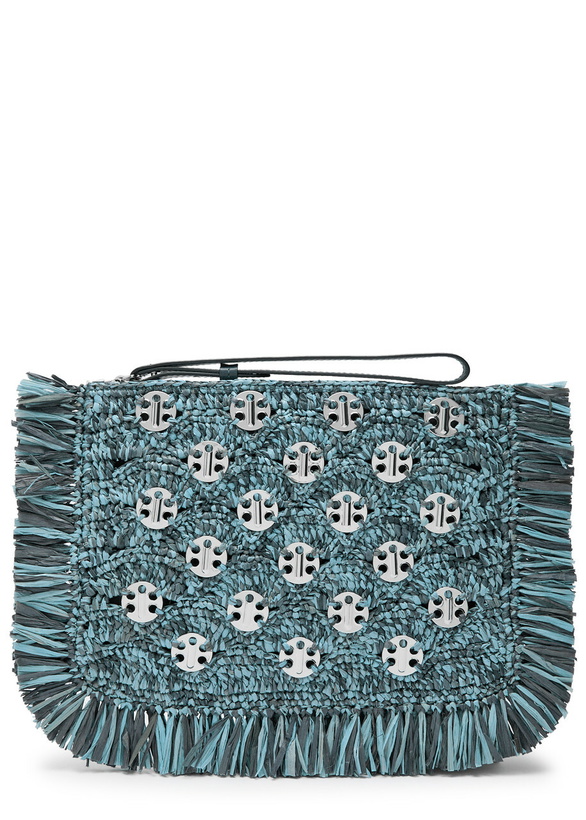 Photo: Rabanne Fringed Disc-embellished Raffia Pouch - Denim - One Size