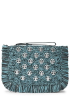 Rabanne Fringed Disc-embellished Raffia Pouch - Denim - One Size