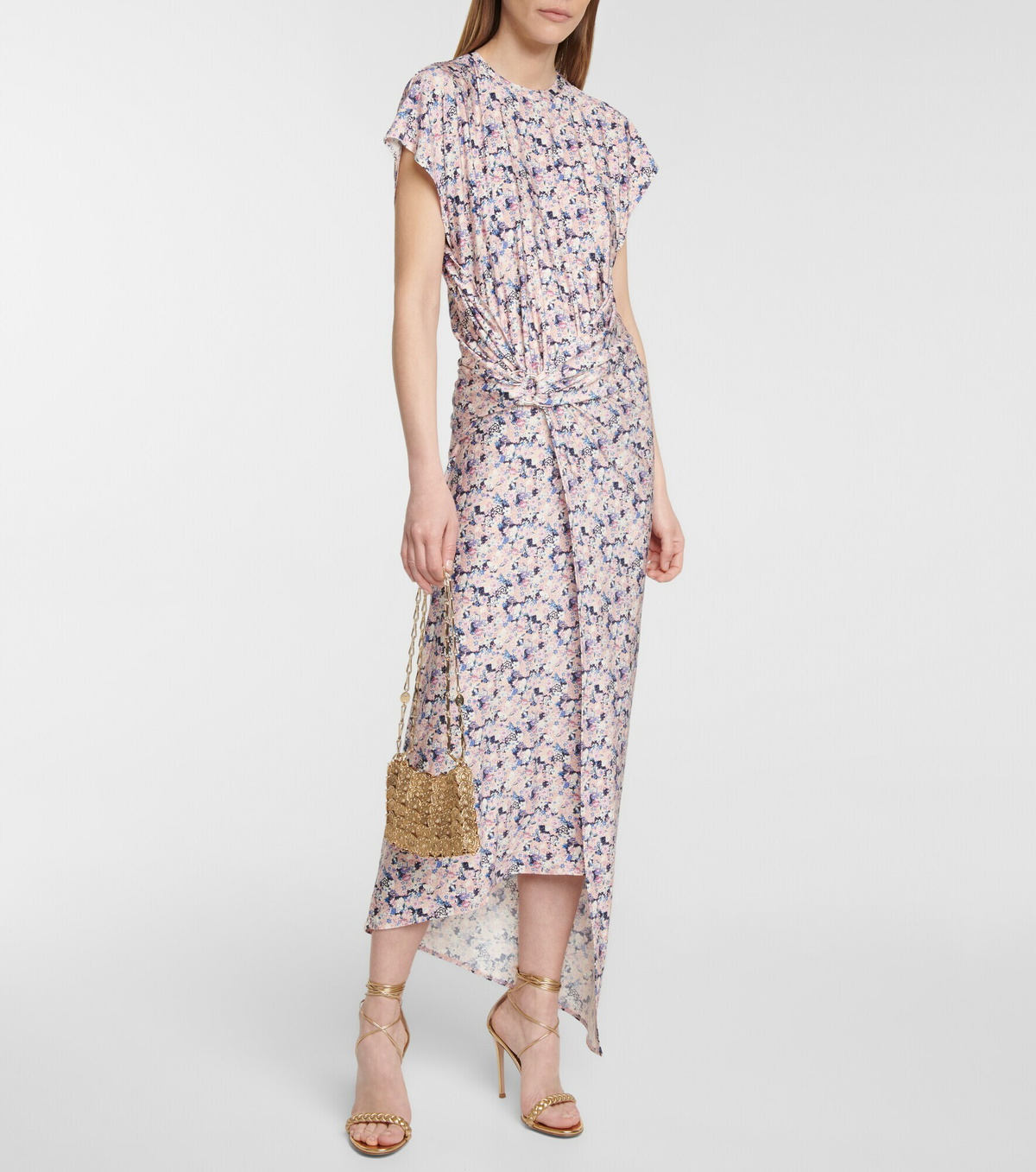 knee length dresses for ladies Floral Off The Shoulder Asymmetrical Midi Dress main image 1