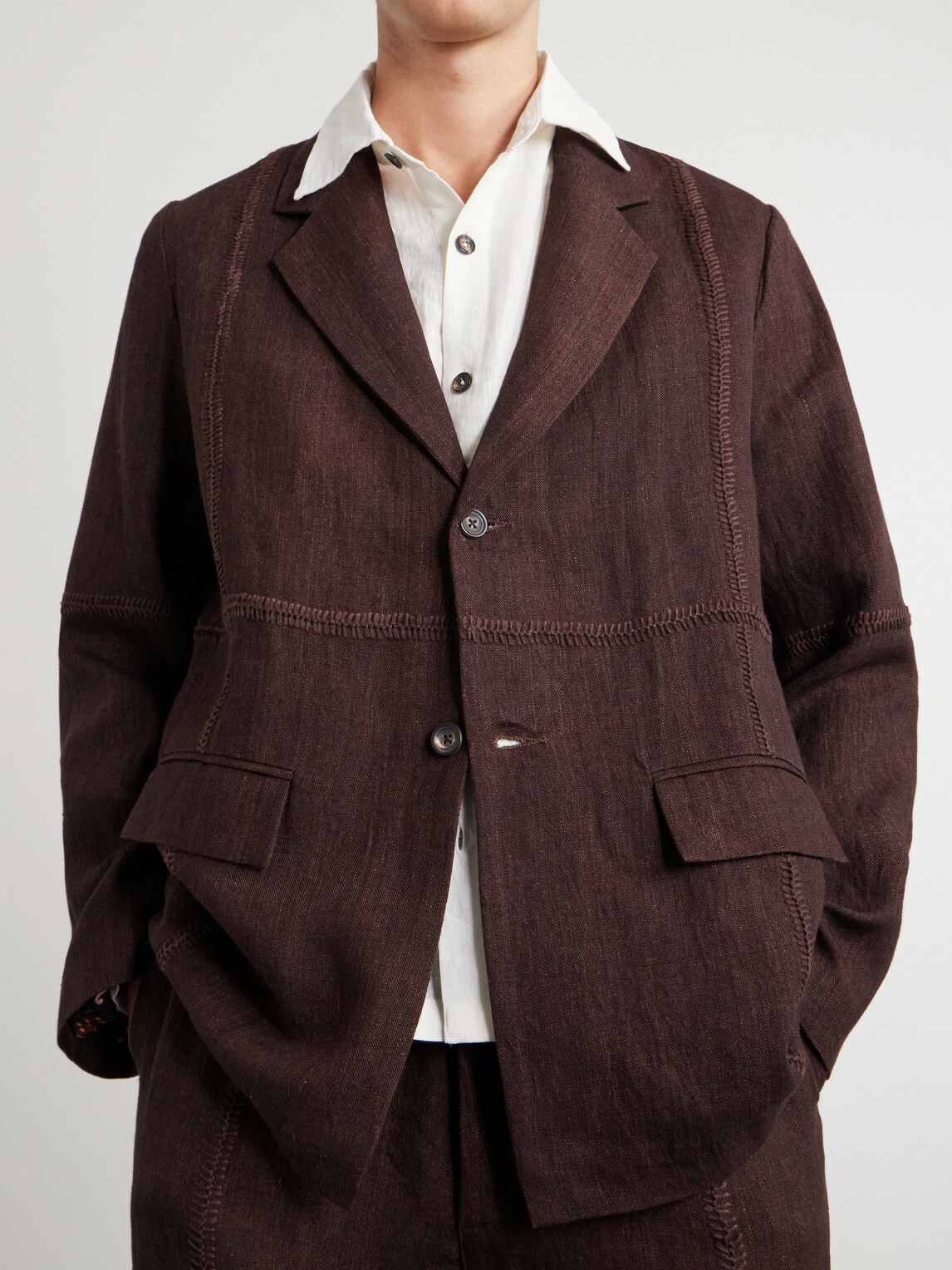 Kartik Research - Rabari Embroidered Linen Suit Jacket - Brown