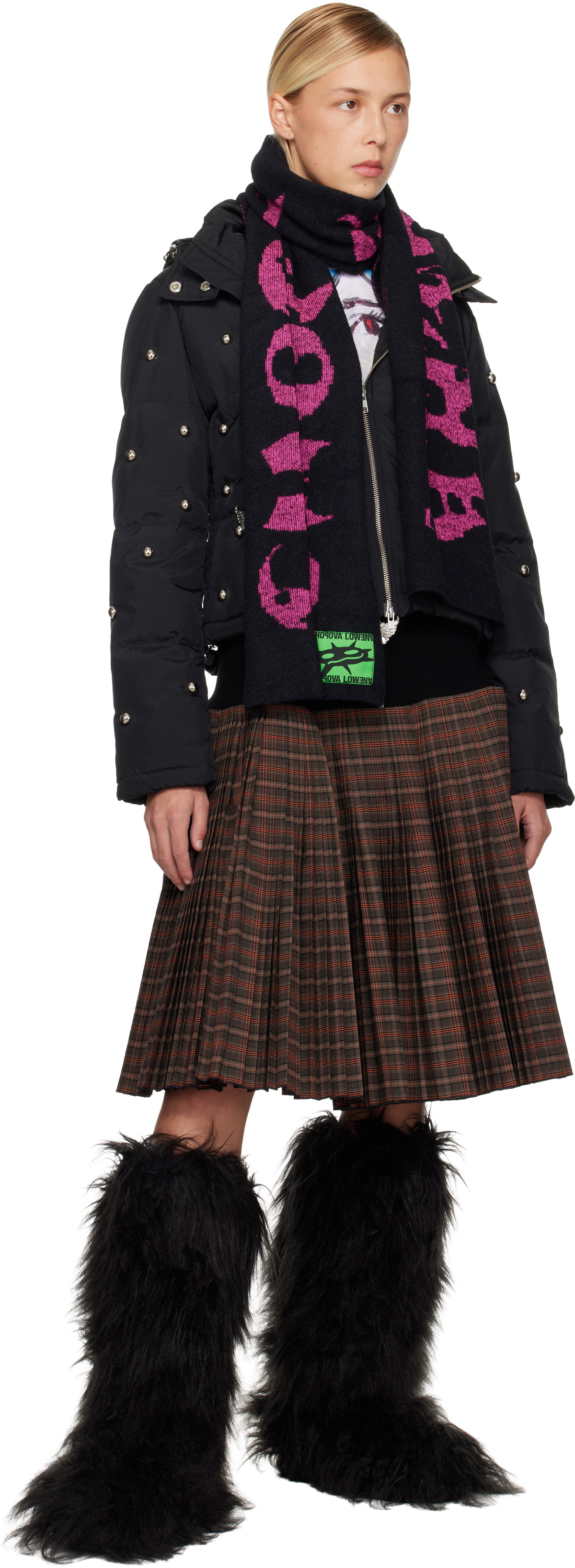 Chopova Lowena Black & Pink Cyber 'Chopova Lowena' Scarf