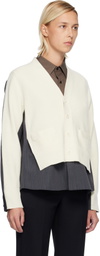 sacai Off-White & Gray Stripe Doeskin & Wool Knit Cardigan