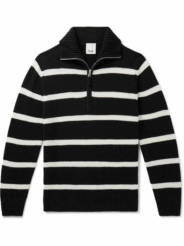 Photo: Allude - Striped Wool and Cashmere-Blend Half-Zip Sweater - Black