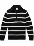 Allude - Striped Wool and Cashmere-Blend Half-Zip Sweater - Black
