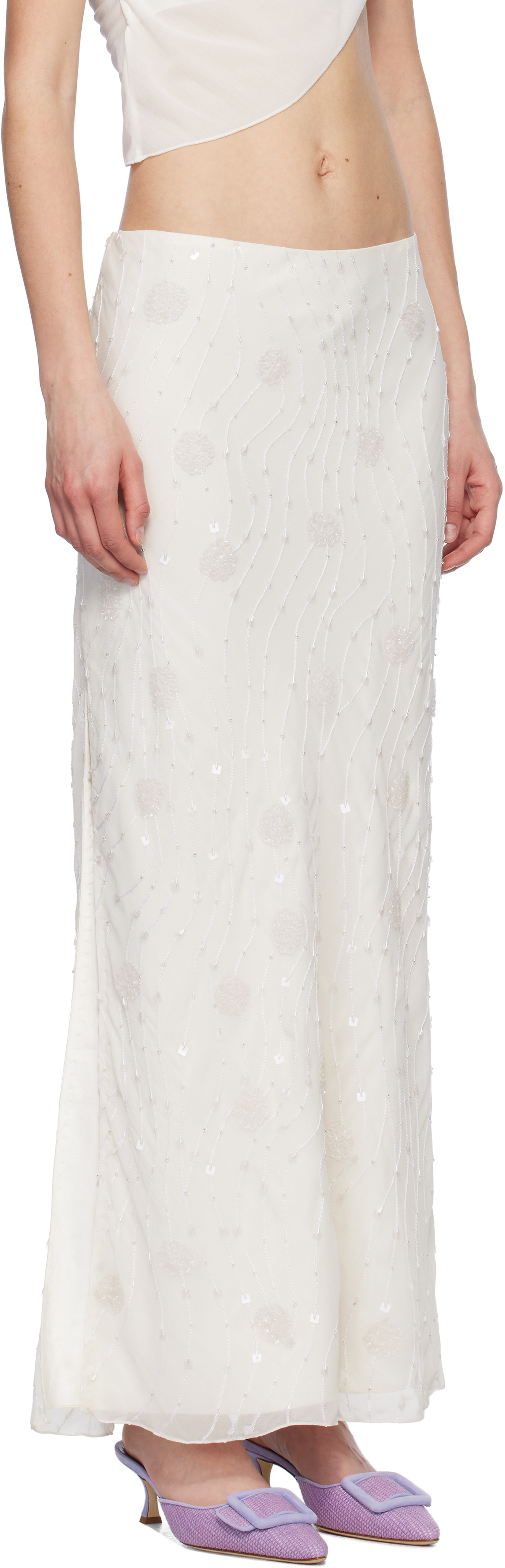 Mirror Palais SSENSE Exclusive White Beaded Maxi Skirt
