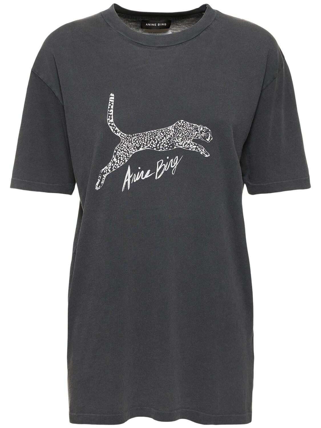 トップス ANINE BING WALKER TEE SPOTTED LEOPARD T Anine Bing - Walker Tee Spotted Leopard in Washed Black