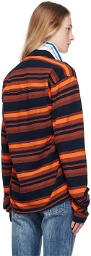 Martine Rose Navy & Orange Striped Long Sleeve Polo