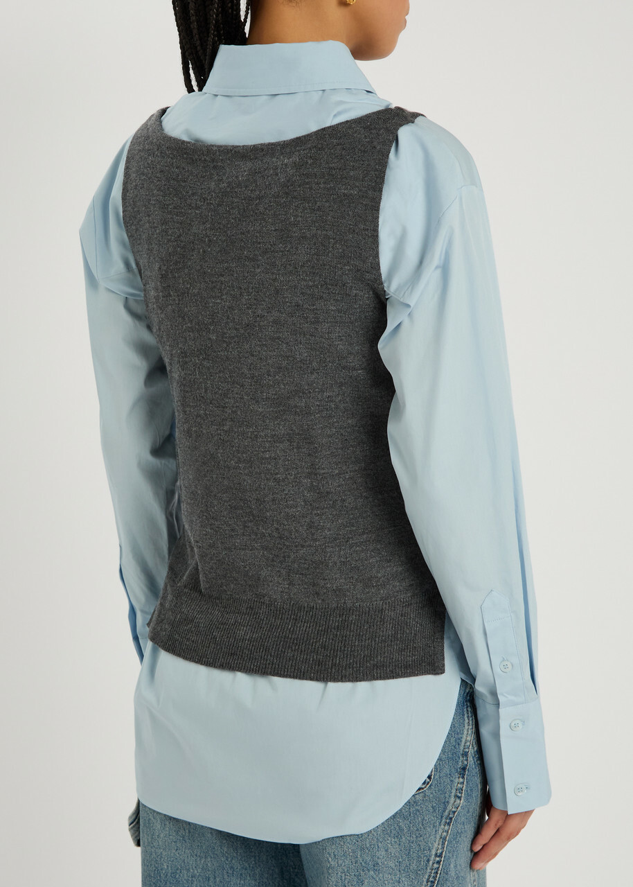 Staud Damian Layered Stretch-cotton Poplin Shirt Grey