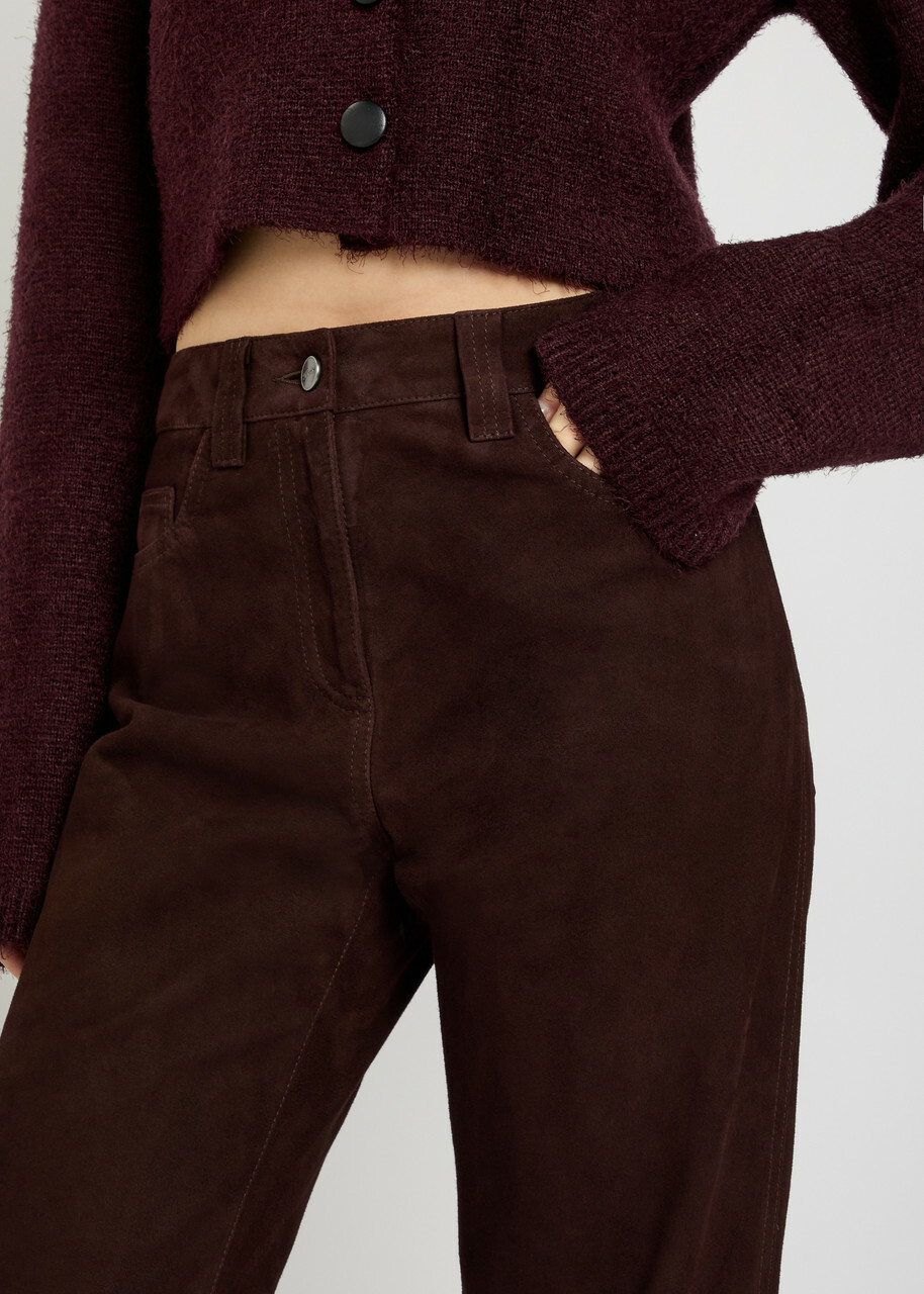 Khaite Callum Straight-leg Suede Trousers Dark Brown