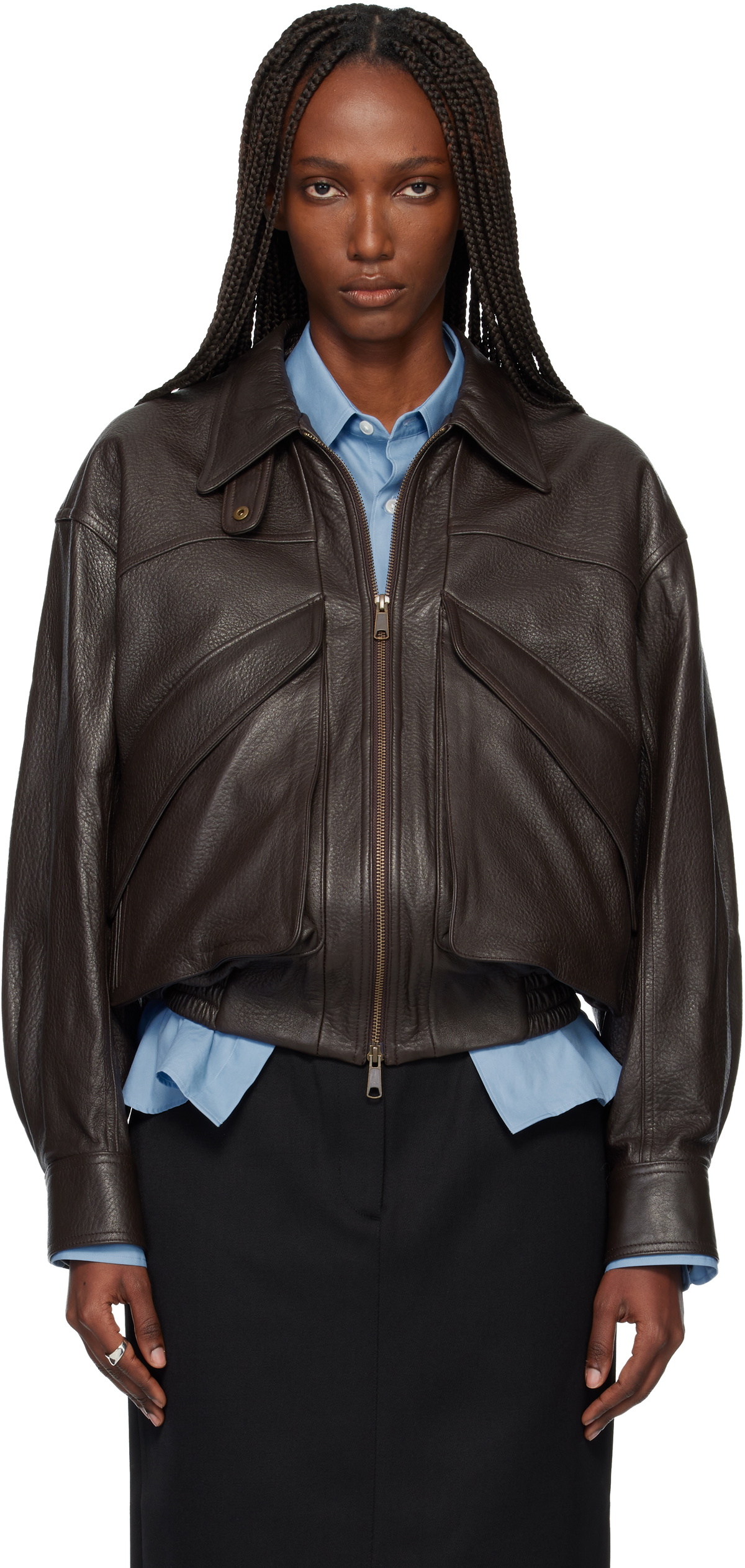 TONYWACK Brown Lamb Leather Bomber Jacket
