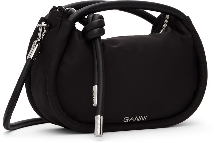 GANNI Black Recycled Mini Knot Baguette Bag GANNI