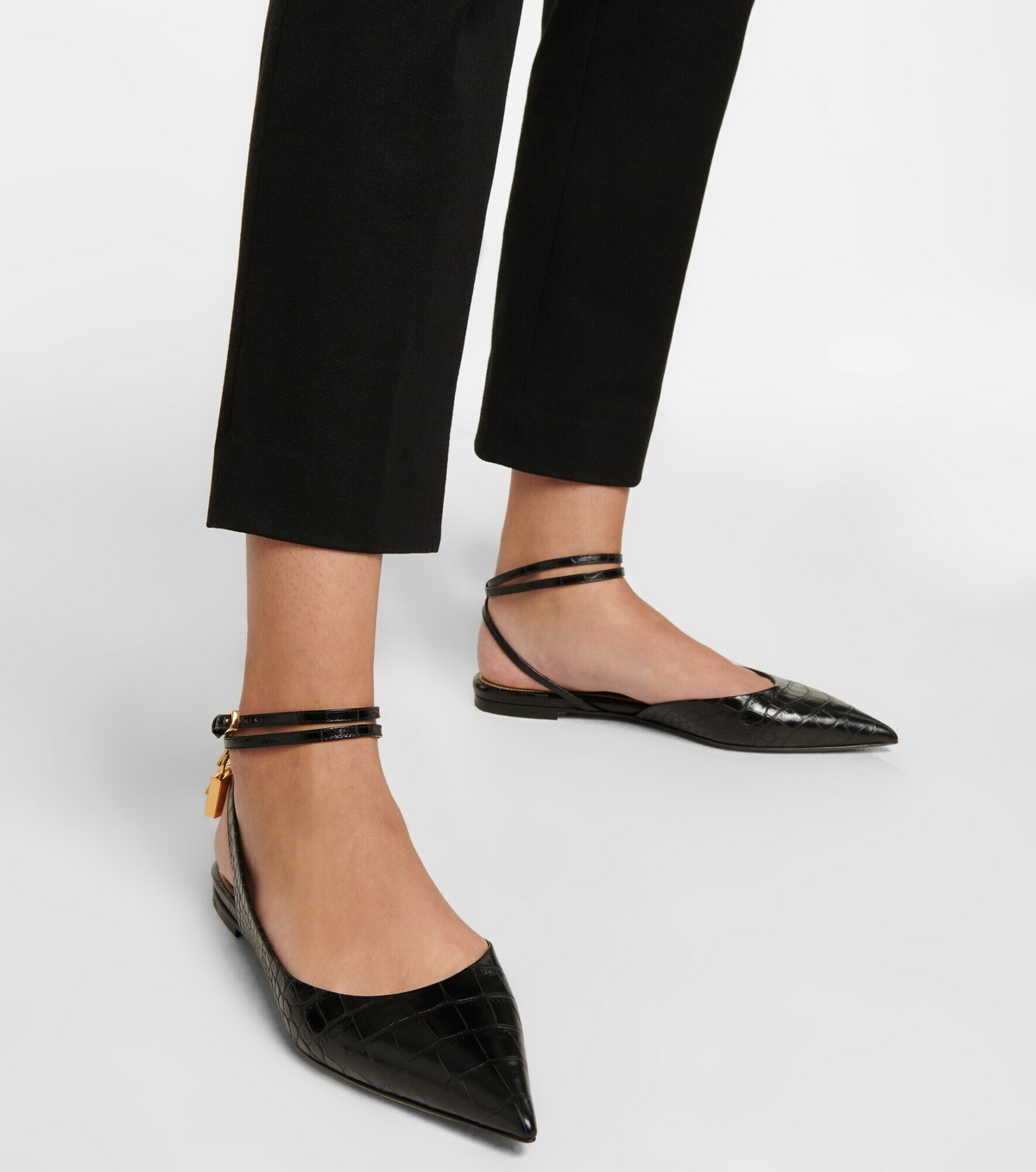 Tom Ford - Padlock snake-effect leather slingback flats
