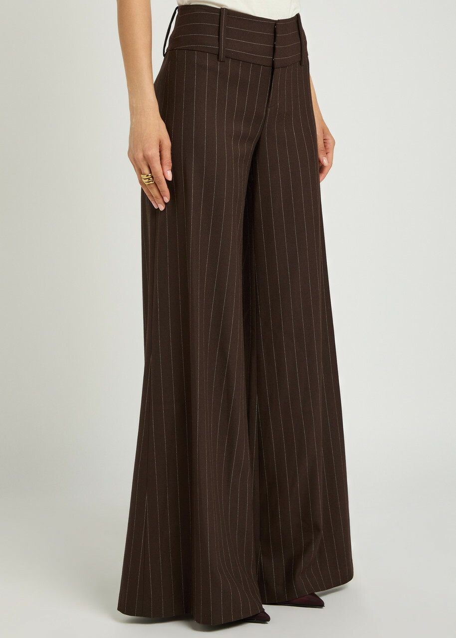 Alice + Olivia Olivia Pinstriped Wide-leg Twill Trousers Dark Brown