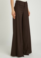 Alice + Olivia Olivia Pinstriped Wide-leg Twill Trousers Dark Brown